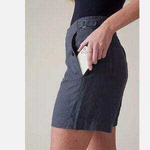 ATHLETA Voyager 100% LINEN Relaxed Shorts Granite Blue Adjustable Waist RT$79